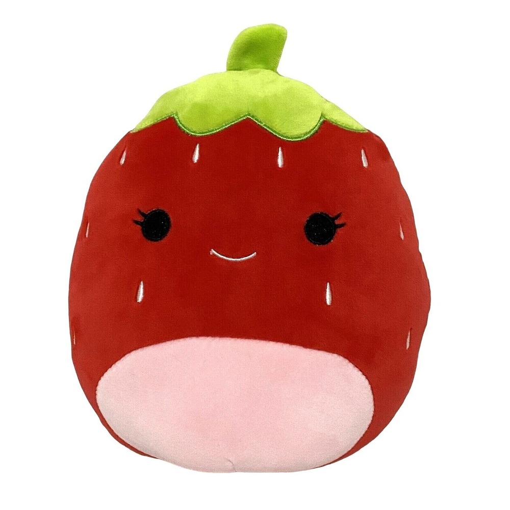 Anthropomorphic Smiling Plush Strawberry 8" Happy Face Bold Color Stuffed Animal